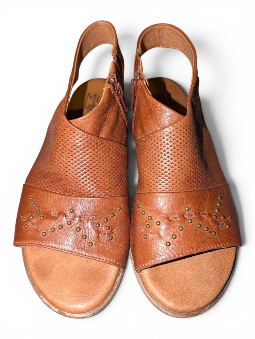 Miz Mooz Designer Brown Leather Slingback Sandals Studded Boho Sz EU 38 / 7.5-8